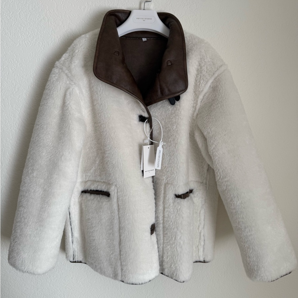 NEW - Petite Studio Reversible Ivory and Brown Teddy Jacket